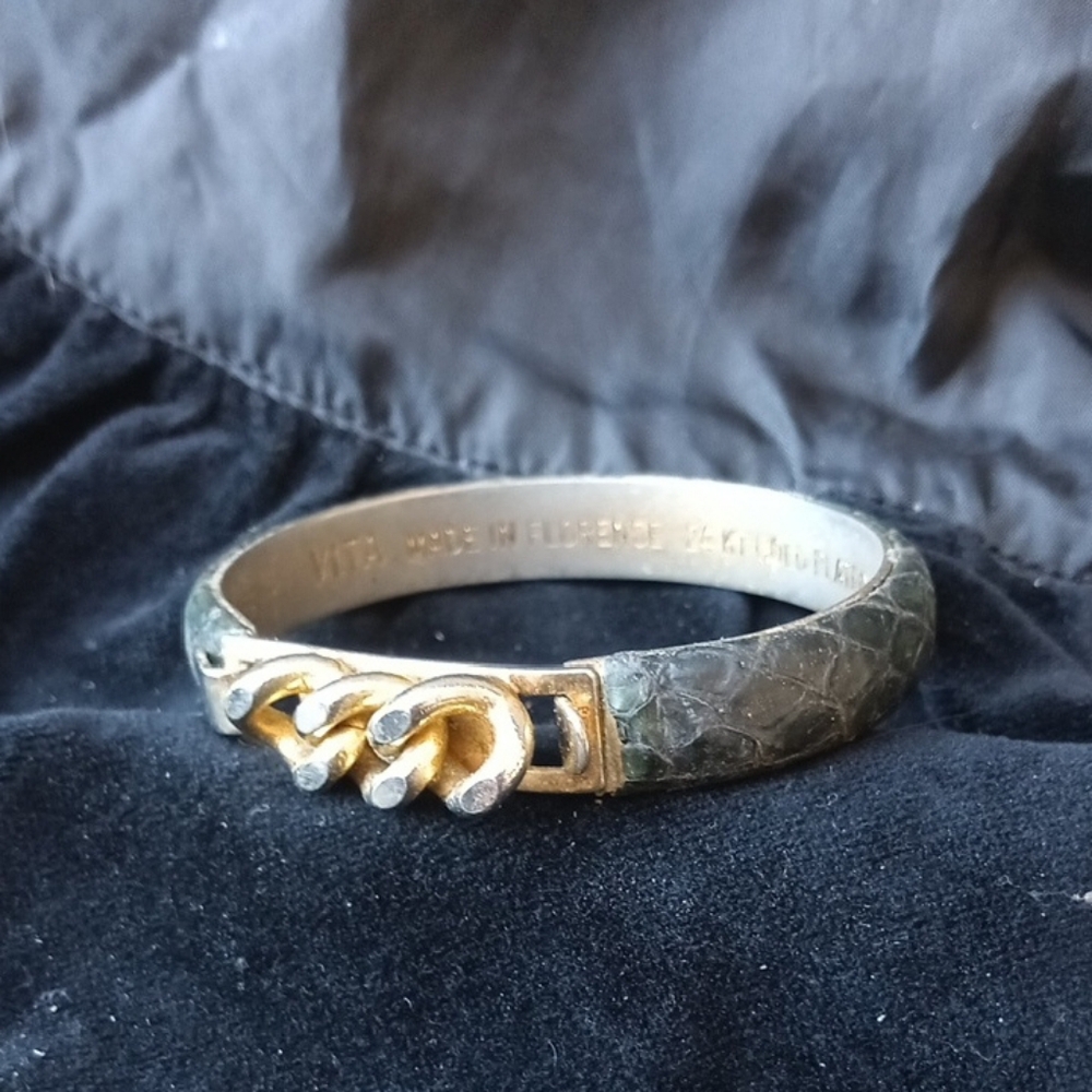 Vintage VITA Florence 24K Gold Plated Snakeskin Bangle Bracelet - Greenish-Brown